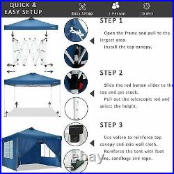 10'×10' Pop Up Canopy Camping TentWaterproof Party Gazebo 4 Sidewalls&Air Vent