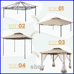 10×13'/10' Double Roof Outdoor Patio Gazebo Pop Up Canopy Tent with Mesh Netting