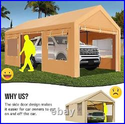 10'×20' Heavy Duty Carport Removable Sidewalls&Doors Portable Garage Car Canopy