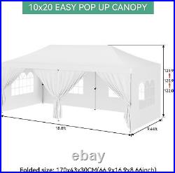 10'×20' Outdoor Gazebo Party Tent with 6 Side Walls, Pop Up Canopy with Roller Bag