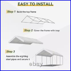 10 Ft. W X 20 Ft. D White Soft Top Carport with Steel Frame, Ideal for Outdoor V