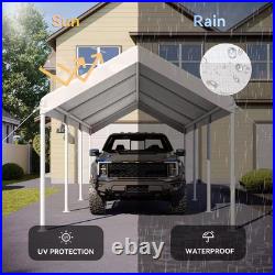 10 Ft. W X 20 Ft. D White Soft Top Carport with Steel Frame, Ideal for Outdoor V