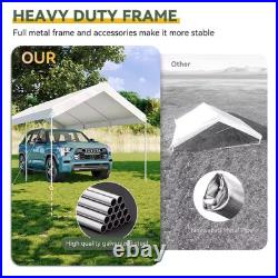 10 Ft. W X 20 Ft. D White Soft Top Carport with Steel Frame, Ideal for Outdoor V