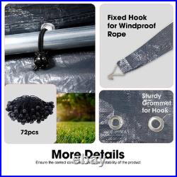 10 Ft. X 20 Ft. Gray Outdoor Carport Replacement Canopy Cover with 72 Elastic Bu