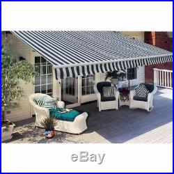 10' Manual Patio Retractable Deck Awning Sunshade Shelter Canopy Yard Navy blue