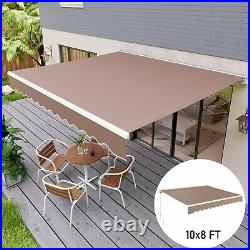 10' X 8' Manual Retractable Awning, Retractable Sun Shade Shelter Deck Beige US