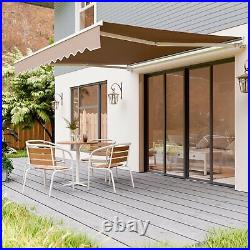 10' X 8' Manual Retractable Awning, Retractable Sun Shade Shelter Deck Beige US