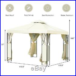 10'X10' Gazebo Canopy 2 Tier Tent Shelter Awning Steel withNett Beige