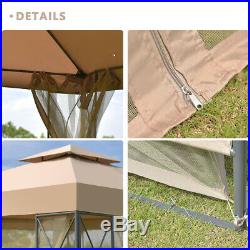10'X10' Gazebo Canopy 2 Tier Tent Shelter Awning Steel withNetting Brown