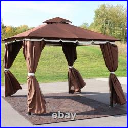 10 ft x 10 ft Soft Top Polyester Gazebo with Privacy Wall Brown by Sunnydaze
