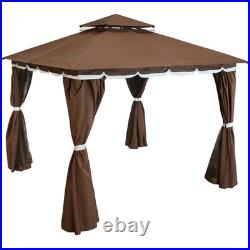 10 ft x 10 ft Soft Top Polyester Gazebo with Privacy Wall Brown by Sunnydaze