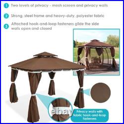 10 ft x 10 ft Soft Top Polyester Gazebo with Privacy Wall Brown by Sunnydaze