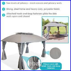 10 ft x 13 ft Soft Top Polyester Gazebo with Privacy Wall Gray by Sunnydaze