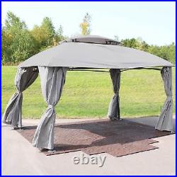 10 ft x 13 ft Soft Top Polyester Gazebo with Privacy Wall Gray by Sunnydaze