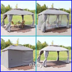 10 ft x 13 ft Soft Top Polyester Gazebo with Privacy Wall Gray by Sunnydaze