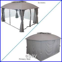 10 ft x 13 ft Soft Top Polyester Gazebo with Privacy Wall Gray by Sunnydaze