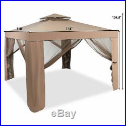 10'x 10' Canopy Gazebo Tent Shelter Garden Lawn Patio WithMosquito Netting Coffee