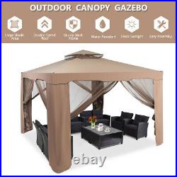 10'x 10' Canopy Gazebo Tent Shelter Garden Lawn Patio WithMosquito Netting Coffee