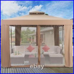 10'x 10' Canopy Gazebo Tent Shelter Garden Lawn Patio WithMosquito Netting Coffee