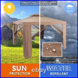 10'x 10' Canopy Gazebo Tent Shelter Garden Lawn Patio WithMosquito Netting Coffee