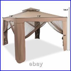 10'x 10' Canopy Gazebo Tent Shelter WithMosquito Netting Outdoor Patio Coffee