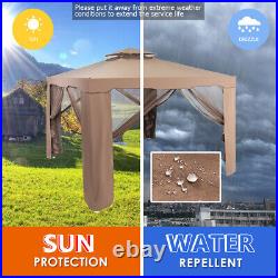 10'x 10' Canopy Gazebo Tent Shelter WithMosquito Netting Outdoor Patio Coffee