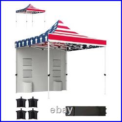 10' x 10' Heavy Duty Pop Up Canopy Tent, UPF50+, American Flag