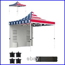 10' x 10' Heavy Duty Pop Up Canopy Tent, UPF50+, American Flag