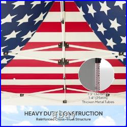 10' x 10' Heavy Duty Pop Up Canopy Tent, UPF50+, American Flag