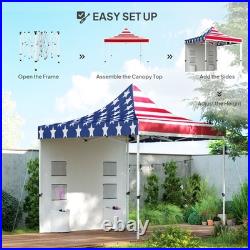 10' x 10' Heavy Duty Pop Up Canopy Tent, UPF50+, American Flag