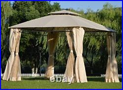 10' x 10' Outdoor Gazebo with Double Tiered Grill Canopy, BBQ 10.5 x 10.5FT