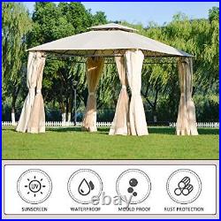 10' x 10' Outdoor Gazebo with Double Tiered Grill Canopy, BBQ 10.5 x 10.5FT