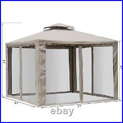 10 x 10 Outdoor Patio Gazebo Pavilion Canopy Tent Steel 2-tier with Mask