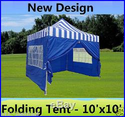 10' x 10' Pop Up Canopy Party Tent Gazebo EZ Blue Stripe E Model
