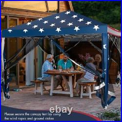 10' x 10' Pop-Up Canopy Stars and Stripe Gazebo July 4th UV Protect with Mesh Wall