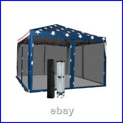 10' x 10' Pop-Up Canopy Stars and Stripe Gazebo July 4th UV Protect with Mesh Wall