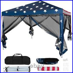 10' x 10' Pop-Up Canopy Stars and Stripe Gazebo July 4th UV Protect with Mesh Wall