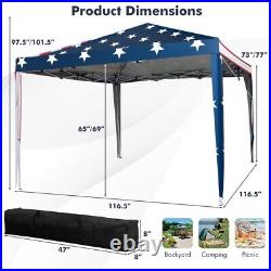 10' x 10' Pop-Up Canopy Stars and Stripe Gazebo July 4th UV Protect with Mesh Wall