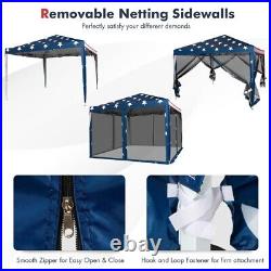 10' x 10' Pop-Up Canopy Stars and Stripe Gazebo July 4th UV Protect with Mesh Wall