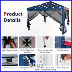 10' x 10' Pop-Up Canopy Stars and Stripe Gazebo July 4th UV Protect with Mesh Wall