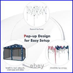 10' x 10' Pop-Up Canopy Stars and Stripe Gazebo July 4th UV Protect with Mesh Wall