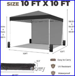 10' x 10' Pop Up Canopy Tent with 1 Sidewall, Portable Shelter Gazebo, Black