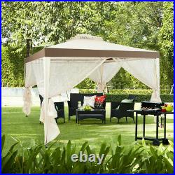 10 x 10 ft Canopy Gazebo Tent Shelter Garden Lawn Patio w Mosquito Netting Beige