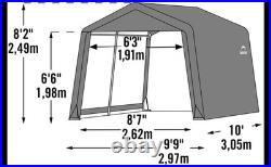 10' x 10' x 8' Gray Fabric Carport Shelter Steel Frame Portable Storage Shed