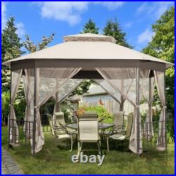 10' x 12' Octagonal Patio Gazebo Canopy Shelter Double Top WithNetting Sidewalls
