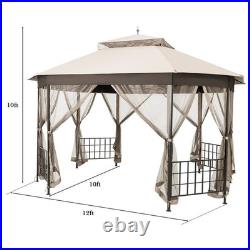 10' x 12' Octagonal Patio Gazebo Canopy Shelter Double Top WithNetting Sidewalls