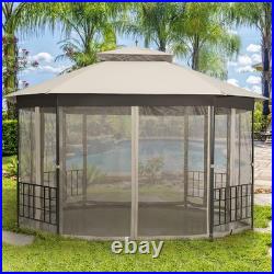 10' x 12' Octagonal Patio Gazebo Canopy Shelter Double Top WithNetting Sidewalls