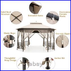 10' x 12' Octagonal Patio Gazebo Canopy Shelter Double Top WithNetting Sidewalls
