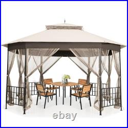 10' x 12' Octagonal Patio Gazebo Canopy Shelter Double Top WithNetting Sidewalls