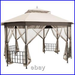 10' x 12' Octagonal Patio Gazebo Canopy Shelter Double Top WithNetting Sidewalls